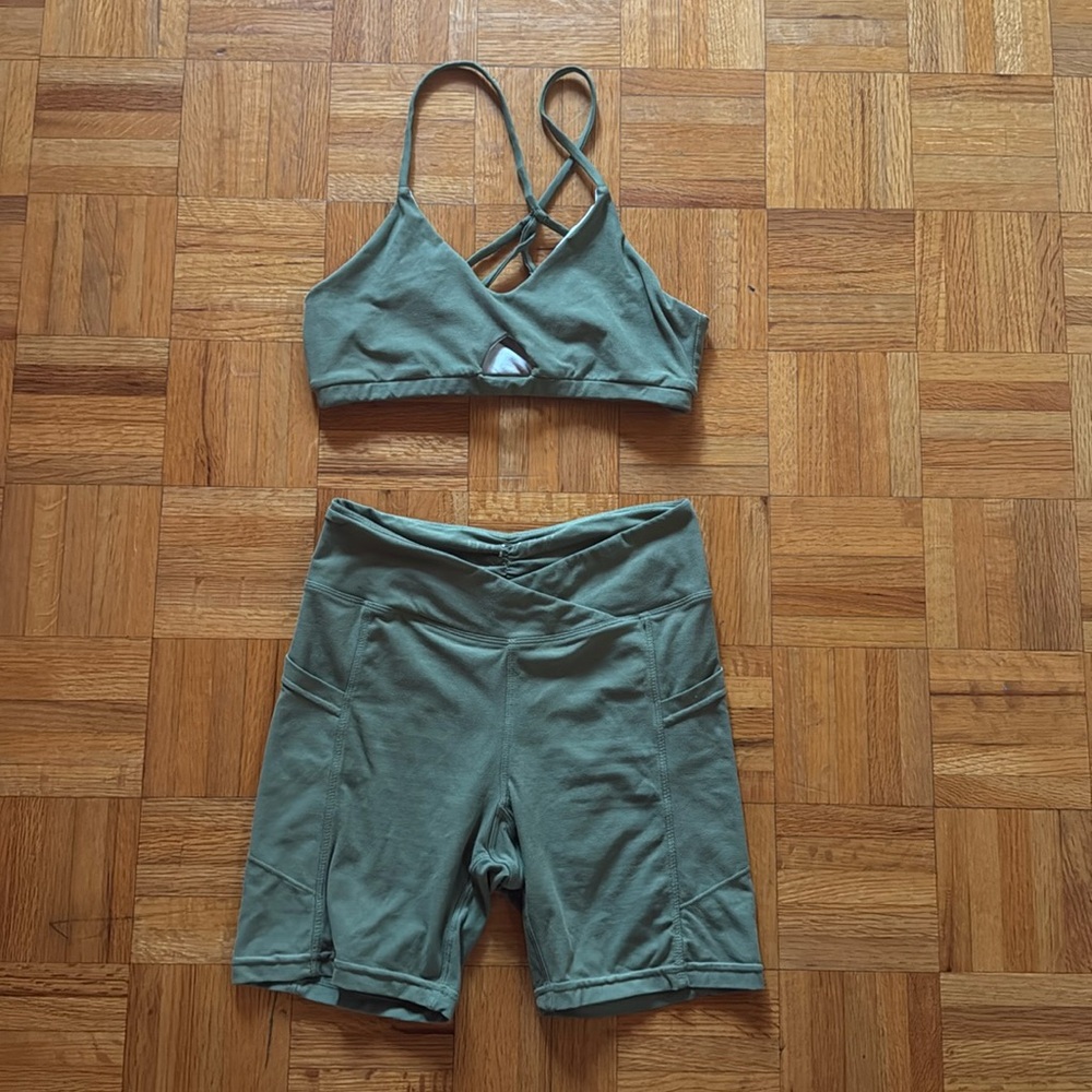 Wolven Threads Eucalyptus Green Midi Bike Short & Reversible Keyhole Bra Set XS